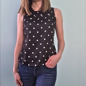 Ann Taylor Petite Black and White Polka Dot Sleeveless Top